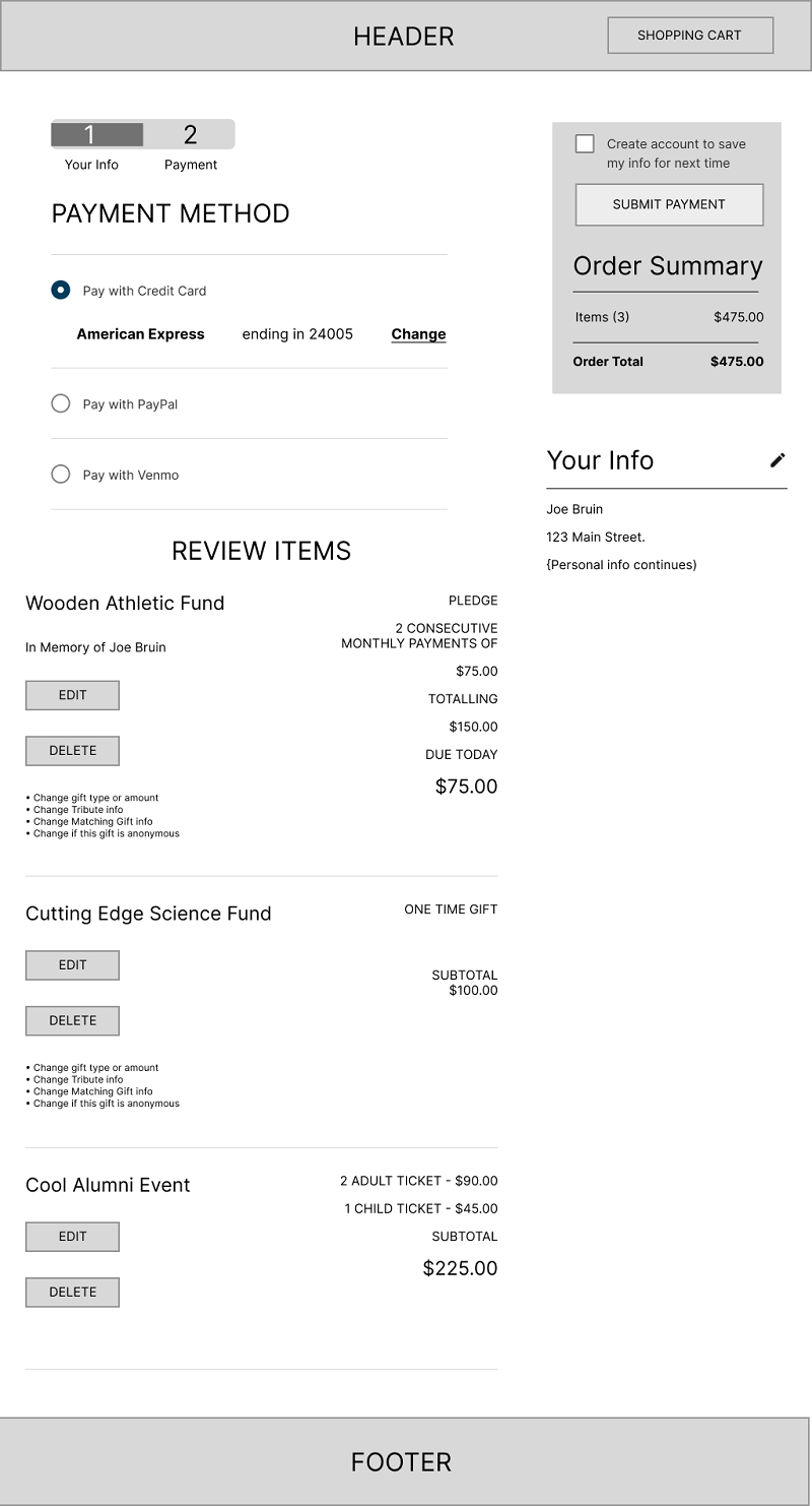 UCLA E-Commerce modern checkout experience wireframe